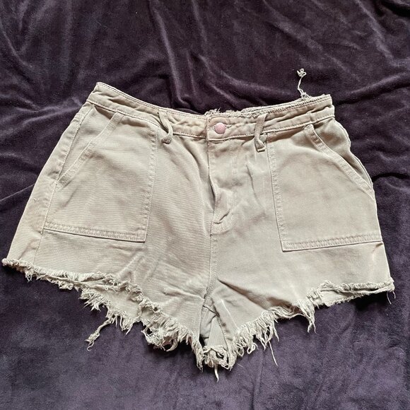 High rise Green Denim Shorts - Picture 1 of 5